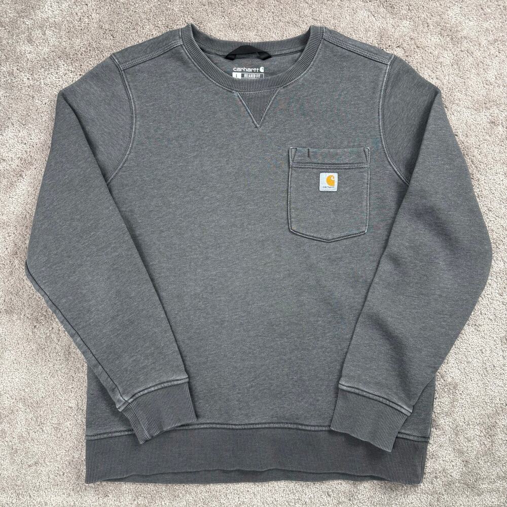 Carhartt Women's Size L 12-14 Gray Pocket Crewneck Sweatshirt Relaxed Utility